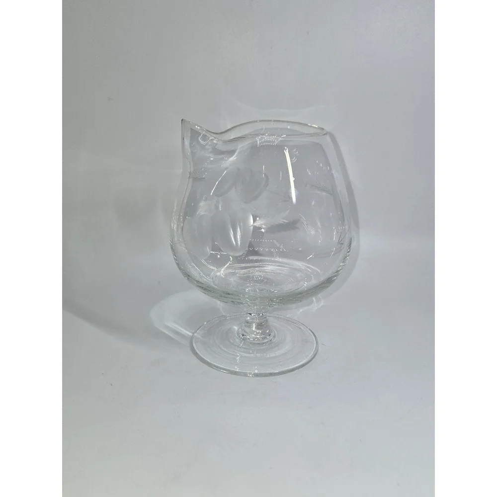 Vintage Pinched Spout Brandy‎ Snifter Glass Etched Hearts